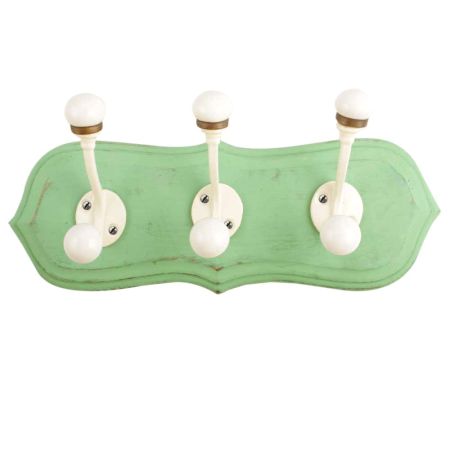 Green Cream Double Loop Ceramic Iron Wooden Hooks